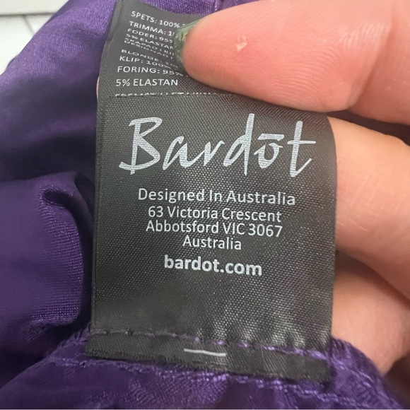 Revolve Bardot XS Gemma Purple Halter Neck Lace Cocktail Event Midi Sheath Dress - Picture 9 of 10